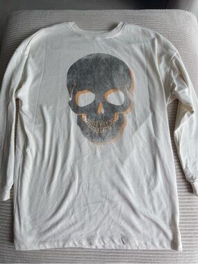 Grayson Threads White Long Sleeve Skull Tee with Gray and Tan Print